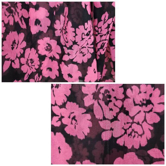 MILLY Blouse Shirt Size 2 Pink Black Brooke Floral Print Chiffon - Picture 7 of 10